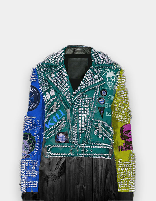 Bride of Frankenstein Gothic Patches Jacket, Steampunk Studded with Dead Kennedy, Punk Rock Biker's Handmade Fashion, Spike Leather Jacket,